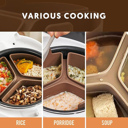 Silicone Rice Cooker Divider, Triple Slow Cooker Liner for Instant Pot 6 Quart & Rice Cooker 3 Cups (Uncooked), Food-Grade Silicone Dividers, Cook 3 Meals at Once, Reusable & Dishwasher-Safe