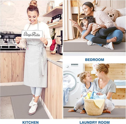 StepRite Kitchen Mats, 2PCS Kitchen Rugs, Cushioned Anti Fatigue Kitchen Mats for Floor, Non-Slip Standing Desk Mat, Waterproof Kitchen Rug Set for Kitchen, 20" x 32"+20" x 48"-0.4 inch Thick, Khaki