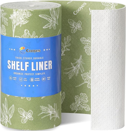 Cooyes Large Fridge Liners for Refrigerator, 24" x 240", Drawer & Shelf Liners for Kitchen Cabinets Non-Adhesive, Breathable Cloth Material, Non-Slip, Keep Produce Fresh Longer, Sage Green
