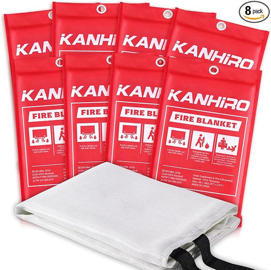 kanhiro Emergency Fire Blanket for Home Kitchen Fiberglass Fire Suppression Blanket Great for School, Fireplace, Grill, Car, Office, Warehouse (8 Pack, 39 in X 39 in)