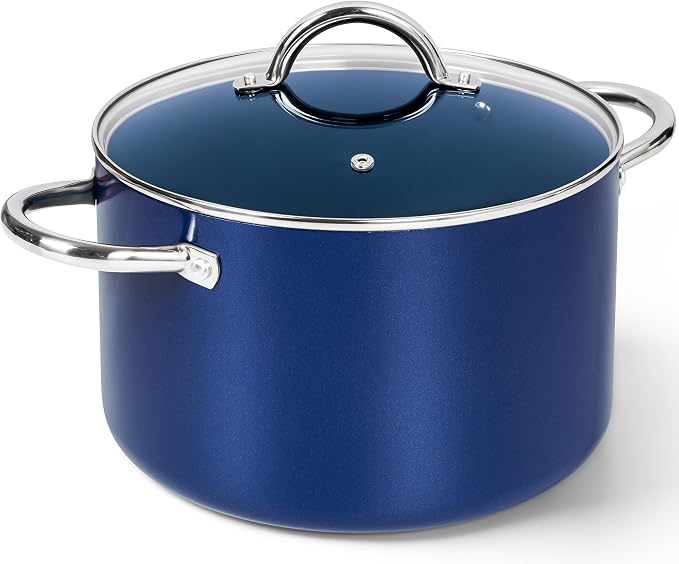 MICHELANGELO 10 Qt Ceramic Nonstick Stock Pot with Lid, Induction Ready | Ceramic nonstick coating | Stainless steel construction | Stay-cool handles | Ideal for chili, seafood boils and batch meals
