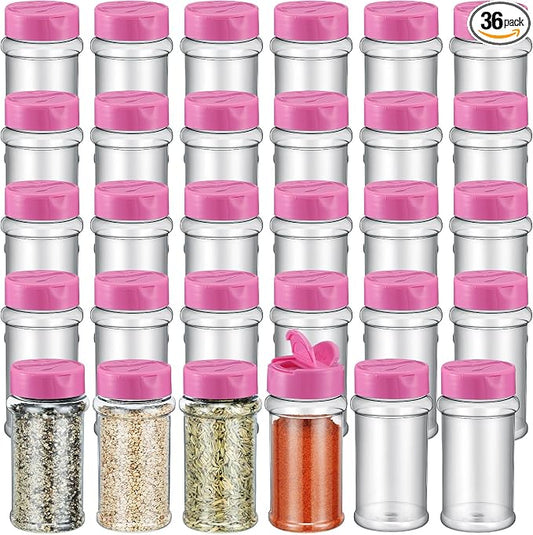 Jadive 36 Pcs 5.5 oz Plastic Spice Jars with Shaker Lids Clear Spice Bottles Plastic Seasoning Containers Empty Shaker for Kitchen Storing Herbs Seasoning Powders Pepper Dry Goods (Pink)
