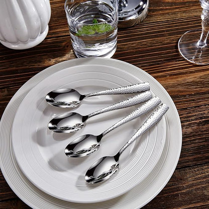 KEAWELL Premium 4-Piece Louis Hammered Spoons Set, 18/10 Stainless Steel, Set of 4, Fine Spoon Set with Squared Edge, Dishwasher Safe (6.4" Teaspoon)