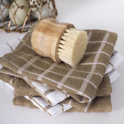 Ritz Terry Check Dish Cloth Set: Highly Absorbent & Super Soft - 100% Cotton, Durable Kitchen Cleaning Cloths for Wiping Tables and Counters, 6-Pack, Mocha