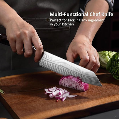 PAUDIN Kiritsuke Knife, 8 Inch Japanese Chef's Knife – High Carbon Stainless Steel Kitchen Knife with Ergonomic Pakkawood Handle & Protective Sheath, Great Gift for Men Women