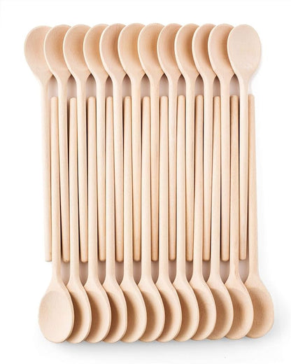 Mr.Woodware 10 Inch Wooden Spoons for Cooking - Set of 24 Long Handle Wooden Spoon for Mixing, Stirring, Tasting - Kitchen Wooden Utensils For Cooking and Crafts, Personalized Engraved Wood Burning