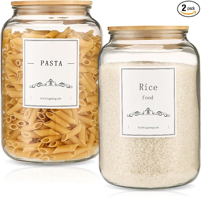 CYYKDA 108oz Large Glass Jar With Lid- Glass Jars Kitchen Canisters With Airtight Bamboo Lids- Food Storage Containers For Flour Sugar Cereal, Egg, Cookie-2 Pack