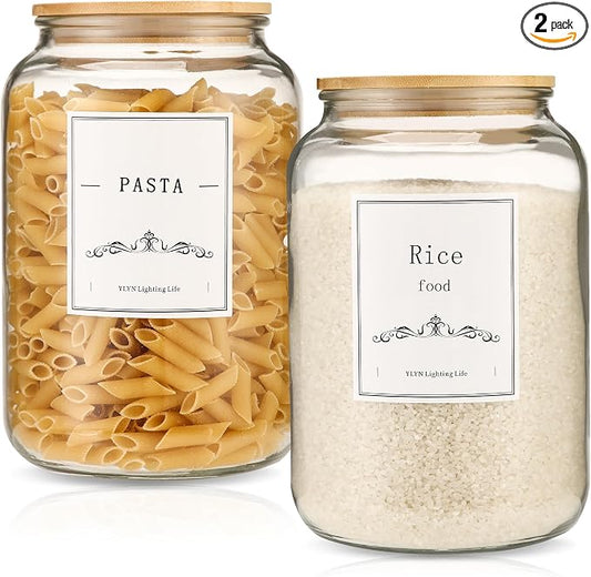 CYYKDA 108oz Large Glass Jar With Lid- Glass Jars Kitchen Canisters With Airtight Bamboo Lids- Food Storage Containers For Flour Sugar Cereal, Egg, Cookie-2 Pack