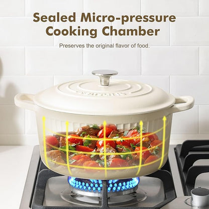 SENSARTE Enameled Cast Iron Dutch Oven Pot with Lid 3.5/5.5/6.5 Quart Heavy-Duty Round Dual Handles Kitchen Pot with Cotton Potholders & Silicone Trivet, Pot for Bread Baking, Stews, Braising, Roasting, Oven Safe, 5.5 Quart, White