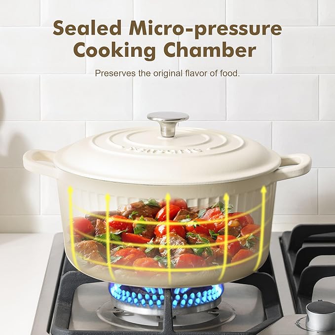 SENSARTE Enameled Cast Iron Dutch Oven Pot with Lid 3.5/5.5/6.5 Quart Heavy-Duty Round Dual Handles Kitchen Pot with Cotton Potholders & Silicone Trivet, Pot for Bread Baking, Stews, Braising, Roasting, Oven Safe, 6.5 Quart, White