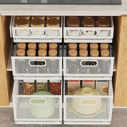 Pull Out Cabinet Organizer, Slide Out Drawers Fixed with Adhesive Nano Film, Pantry Shelves Sliding Drawer Storage Organization for Kitchen (Double Layer 15.7 * 9.4 * 10inch/40 * 24 * 25.5cm)