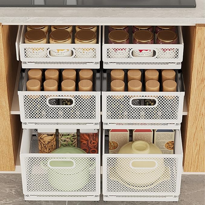 Pull Out Cabinet Organizer, Slide Out Drawers Fixed with Adhesive Nano Film, Pantry Shelves Sliding Drawer Storage Organization for Kitchen/Bathroom/Bedroom (11.8*9.4*6.1inch/30*24*15.5cm)
