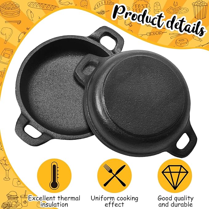 Ziliny Mini Cast Iron Skillets 5 x 5 x 1.3 Inch Cast Iron Pan Small Ramekin Set Black Casserole Dish Cookware Oven Safe Mini Skillets for Kitchen Indoor Outdoor Picnic (8 Pack)
