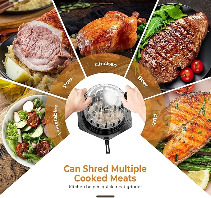 Cleangor Chicken Shredder Tool Twist Large, BPA Free Meat Shredder with Ergonomic Handle, Non-Slip Food Shredder Tool for Pork, Beef, Set of Chicken Breast Shredder with Brush & Fork (1, Light Pink)