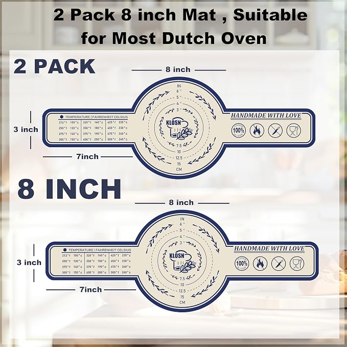 Silicone Bread Sling for Dutch Oven, 2 Pack (8" Round) – Non-Stick & 500°F Heat Resistant Sourdough Mat, Easy to Clean, Reusable Food-Grade Sourdough Slings – Fits 5 qt and up Dutch Ovens