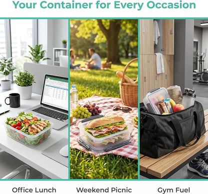 YORY 7 cup Plastic Food Storage Containers with Lids Nestable Freezer Dishwasher Safe Rectangle Meal Prep Container Set,5-Pack