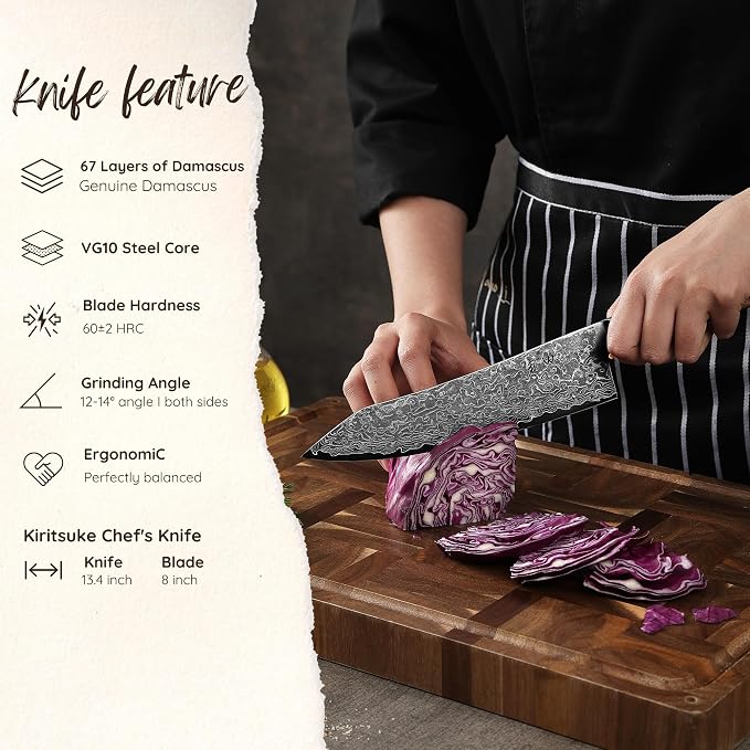 Wakoli EDIB Pro Premium Kiritsuke Chef's Knife – Japanese-Style Kitchen Knife | 8-Inch Blade Made of 67-Layer Genuine Damascus Steel with Pakkawood Handle | Sharp, Durable, Professional Cooking Tool