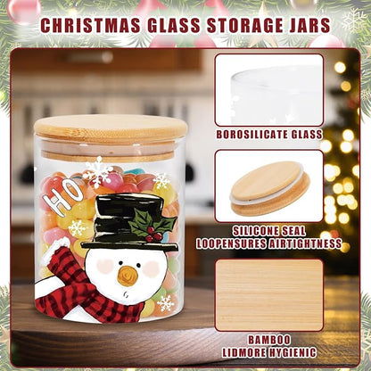 JarThenaAMCS 3Pcs Christmas Glass Storage Jars with Airtight Lid Santa Snowman Reindeer Decorative Canisters Sets for Winter Xmas Home Kitchen Countertop