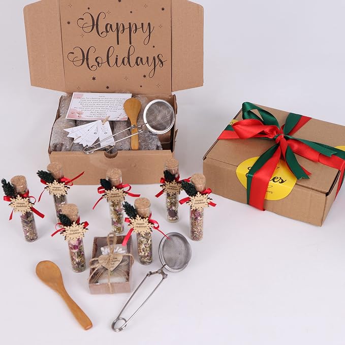 HTF Pack of 10 Christmas Decorations, Tea Party Favors for Women, New Years Eve Party Supplies, Christmas Gifts, Coworker New Year, Happy Holiday Personalized Tea Favors (CH, Snowflake)