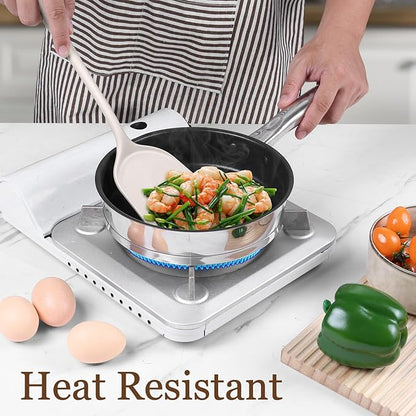 LIANYU Non-Toxic Silicone Kitchen Utensils Set, 8 Piece Non-Scratch Cooking Spoons & Spatulas, Stainless Steel Core, Heat Resistant & Dishwasher Safe, Khaki