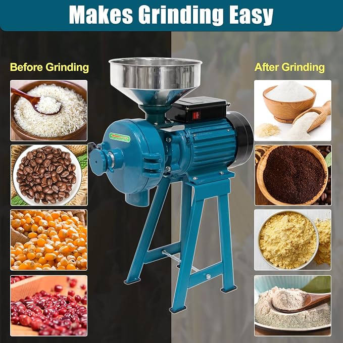 Slsy Heavy Duty Electric Wet & Dry Grain Mill Grinder, 3000W High Power Milling Machine, 110V Commercial Grain Grinder for Corn, Wheat, Rice, Soybeans, Feed