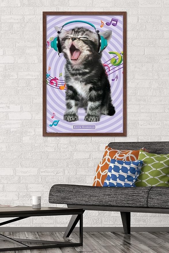 Trends International Keith Kimberlin - Kitten - Singing Wall Poster, 22.375" x 34", Mahogany Framed Version