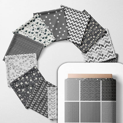 Cotton Satin Patchwork Fabric Panel – 35 Designs, 20×20 cm Squares, Single Piece 150×110 cm, Black & Grey Patchwork Quilt Fabric (Moonlight Patchwork Set, 35pcs 8x8 inch)