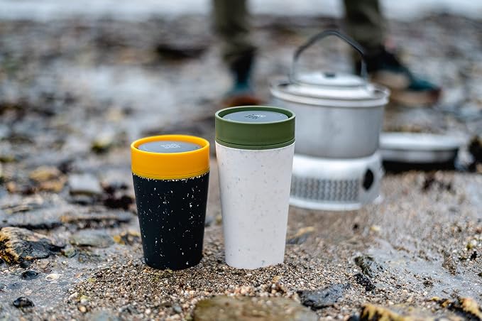 Circular and Co Leakproof Reusable Coffee Cup 8oz/227ml - The World's First Travel Mug Made from Recycled Cups, 100% Leak-Proof, Sustainable & Insulated. (Black & Electric Mustard)