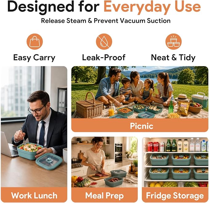 3 Pack Food Storage Containers with Easy-Open Vent Lids, Leak Resistant BPA-Free Meal Prep Containers, Microwave Freezer Dishwasher Safe, Stackable Food Containers, Tea Green，17oz 34oz 51oz