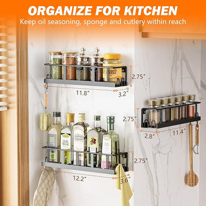 Bunoxea Spice Rack Wall Mounted 3 Pack, Space-Saving Spice Organizer for Spice Jars and Seasonings,Screw or Adhesive Hanging Spice Rack Organizer for Your Kitchen Cabinet,or Pantry Door | 3 Assorted Sizes Space-Saving Spice Rack, For Spice Jars & Seaso...