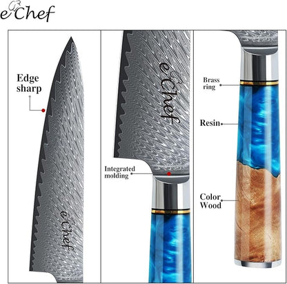 8-Inch Kitchen Knife, Handcrafted Damascus Sharp Chef Knife, Made with VG10 Steel, Wood Grain Resin Handle, Comes with Gift Box (8-inch chef's knife)