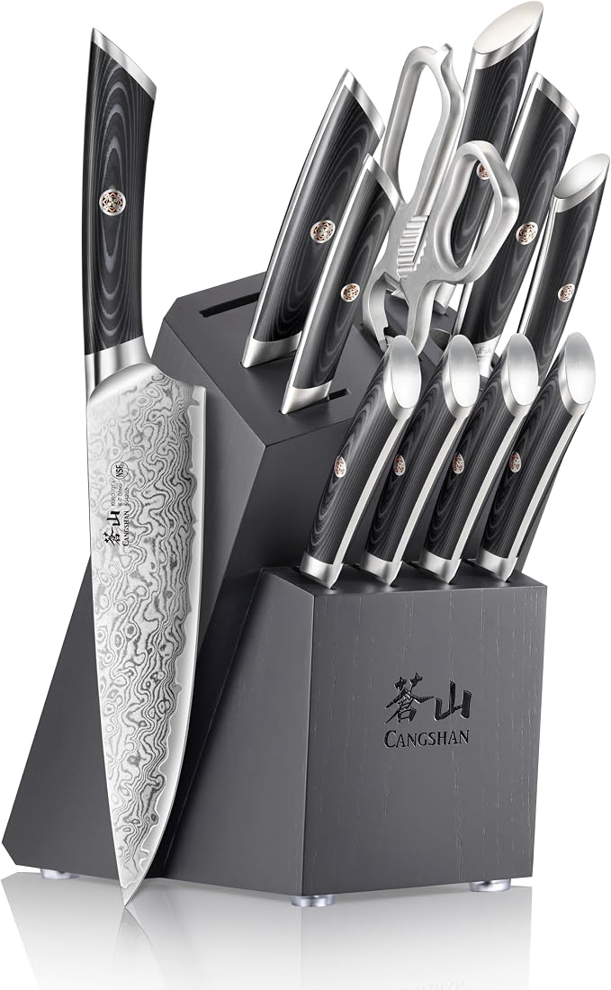 Cangshan KURO Series 12-Piece Knife Block Set, High Carbon X-7 Damascus Steel, Gray, 504340