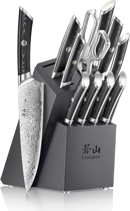 Cangshan KURO Series 12-Piece Knife Block Set, High Carbon X-7 Damascus Steel, Gray, 504340