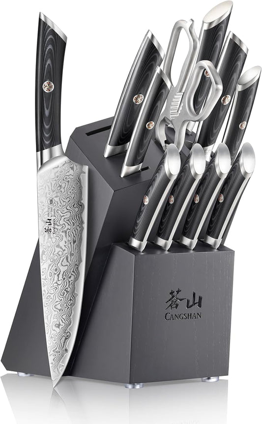 Cangshan KURO Series 12-Piece Knife Block Set, High Carbon X-7 Damascus Steel, Gray, 504340