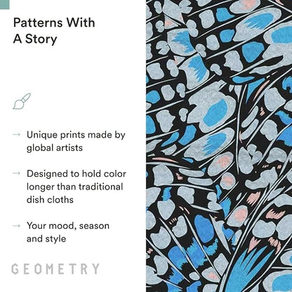 GEOMETRY Kitchen Dish Cloths - Spring & Summer Collection - Premium Dishcloths with Geoweave - Absorbent & Fast Drying Kitchen Towels - Blue Garden Wings, 10" x 10" - 3-Pieces