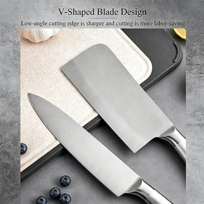 Kitchen Knife Set, 9-Piece Blue Professional Kitchen Knives Set with Acrylic Block, Non Stick Sharp Stainless Steel Chef Knife Set with Sharpener for Cutting Kitchen Gifts for Women