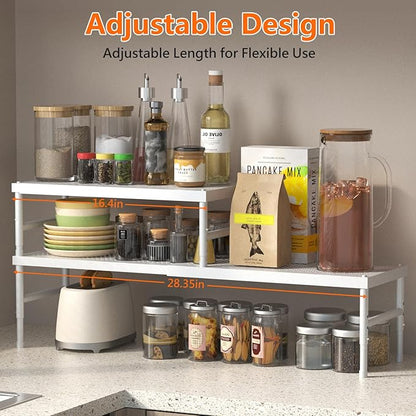 2 Pack Expandable adjustable stackable kitchen organizer,Spice Racks,Counter Shelf for Cabinets,Small Cupboard Organizers,Heavy Duty Metal Pantry Storage Shelves Racks for kitchen,cabinet, bathroom