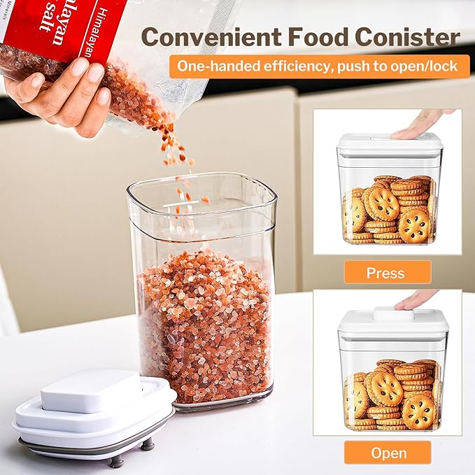 UFORU Pop Top Food Storage Container Set | 8Pcs Airtight Cereal Storage Organizer Canisters with Pop Lids, BPA-Free, Vacuum Seal & One-button Opening, Stackable Pantry Containers for Dry Food Storage
