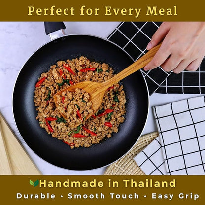SarnThai Handmade Teak Wood Spatula – Durable Wooden Turner for Stir Fry Cooking, Long Handle Natural Cooking Utensil for Non-Stick Pans & Woks