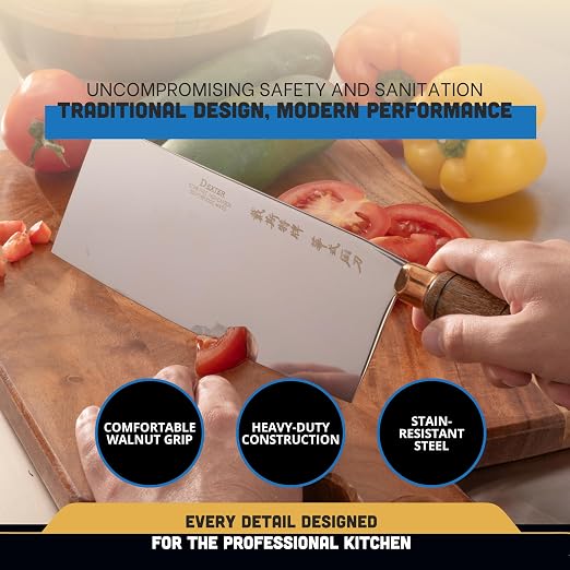 Dexter-Russell 8110 Traditional Chinese Chef’s Knife, 8" x 3-1/4", High-Carbon Steel Blade, Rosewood Handle, Individually Ground Edge, Brass Ferrule, Lightweight, Made in USA