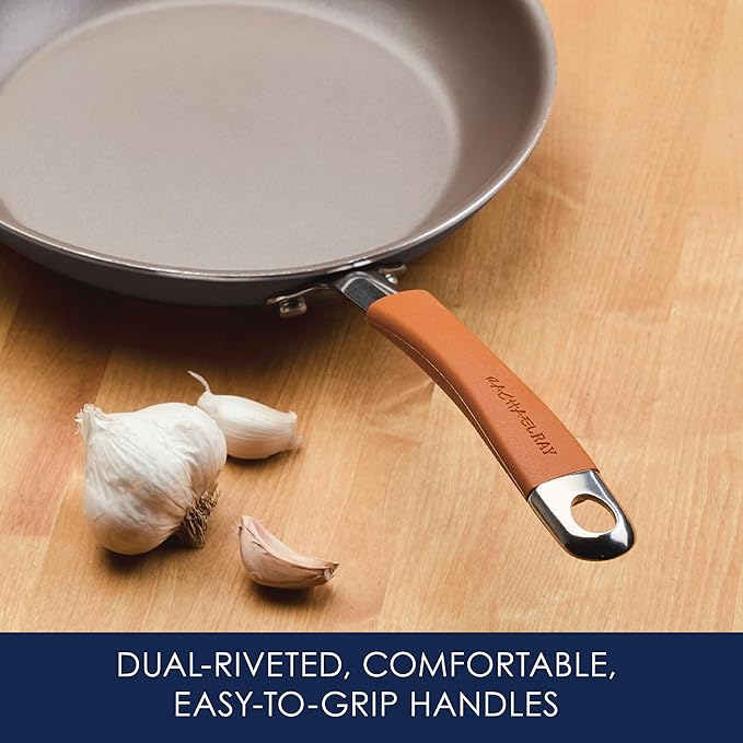 Rachael Ray Cucina Dishwasher-Safe Hard-Anodized Pots and Pans Set Non Stick Cookware, 12 Piece, Gray with Orange Handles