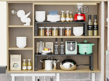 Jojocross Adjustable Expanable Stackable Spice Rack Shelf Pantry Storage Organizer for Kitchen Cabinet,Countertop,Bathroom and More.Space is no Longer Limited(3Packs/Black/Medium)