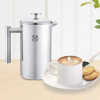 French Press Coffee Maker – 2 Cups Small Stainless Steel Coffee Maker Double Walled French Press 750ML/24OZ