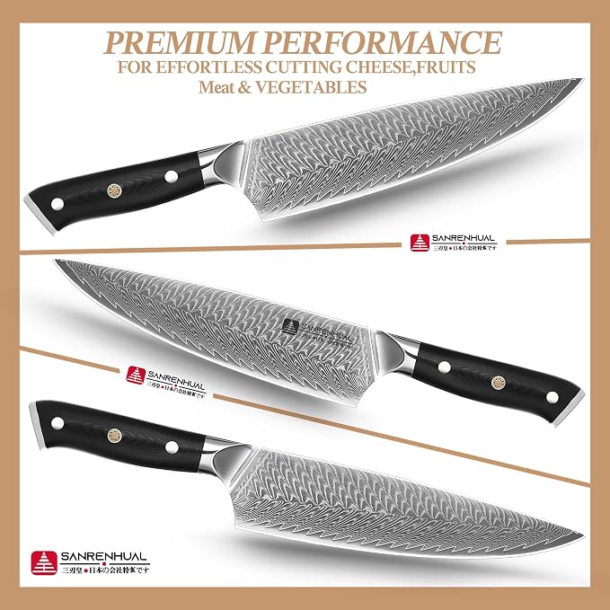 Damascus Chef Knife 8 inch, 67-Layer High Carbon Steel Kitchen Knife Ultra Sharp Japanese Chef Knives, Professional Kitchen Chef's Knife, with G10 Ergonomic Handle/Gift Box