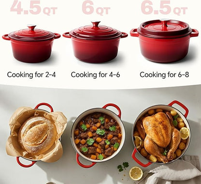 6 Quart Dutch Oven Pot with Lid, Non Stick Enameled Cast Iron Dutch Oven for Bread Baking, Heavy-Duty, Oven Safe Ceramic Cookware Up to 500°F for Baking, Braising, Stews, Roasting, Red