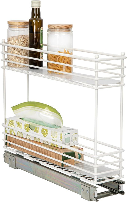 Household Essentials White Steel Artisan Organizer with Plastic Liners, 2-Tier Pull-Out