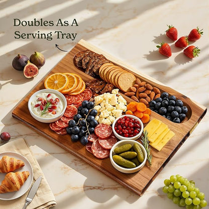 Smirly Reversible 17" Large Teak Cutting Board for Kitchen - 1.2"Th Heavy Duty Real Wood Cutting Board with Deep Juice Groove - Reversible Wooden Cutting Board for Multiple Uses - Only 1 Piece
