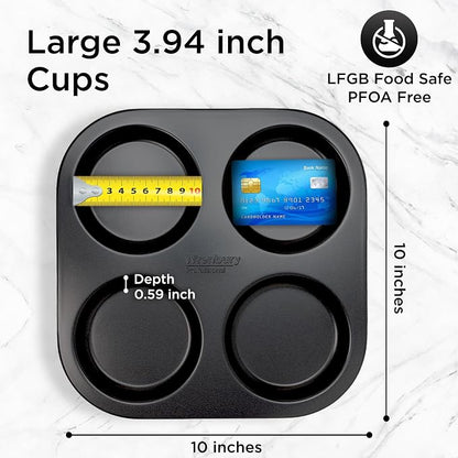 Wrenbury Jumbo Whoopie Pie Pan 4 Cup - Large Muffin Top Pan Heavy Gauge Shallow Carbon Steel Baking Tray for Burger Buns Yorkshire Pudding Cornbread - PFOA Free Nonstick