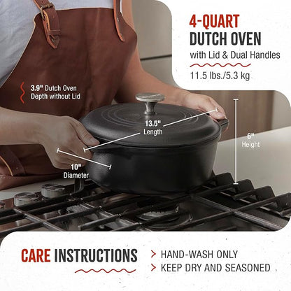 Victoria 4-Quart Cast Iron Dutch Oven with Lid and Dual Loop Handles, Seasoned with Flaxseed Oil, Made in Colombia