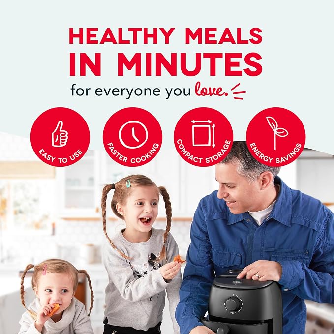Dash Tasti-Crisp™ Air Fryer - AirCrisp® Technology - Compact Design with Adjustable Temperature Control - Nonstick Fry Basket & Auto Shut-Off Feature - 2.6 Quarts - Black
